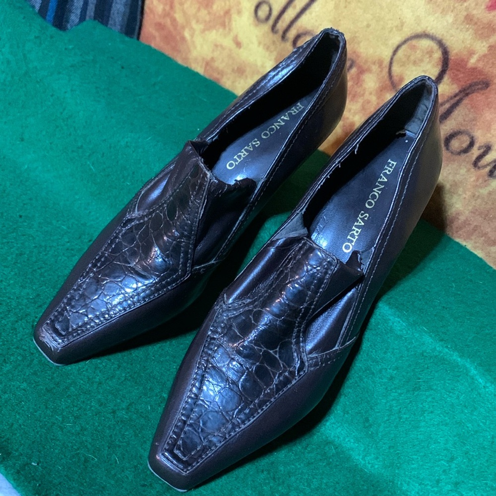 FRANCO SARTO-women’s brown ‘TACK’ faux reptile zip-ankle high heeled shoes - Picture 2 of 11